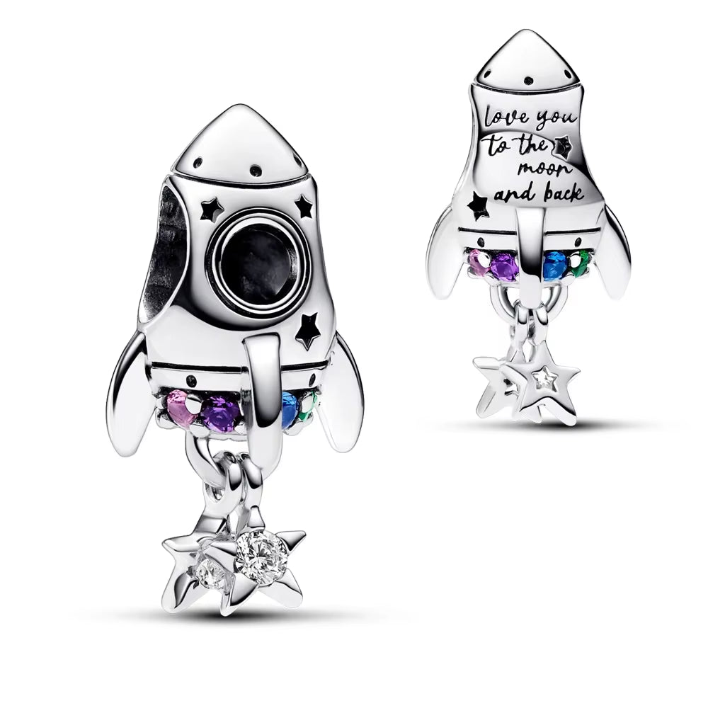 Sparkling Christmas Charms Butterfly Bell Moon Beads Pendants Fit Original Pan Bracelet Necklace DIY Women Jewelry New Year Gift