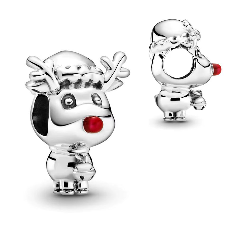 Sparkling Christmas Charms Butterfly Bell Moon Beads Pendants Fit Original Pan Bracelet Necklace DIY Women Jewelry New Year Gift