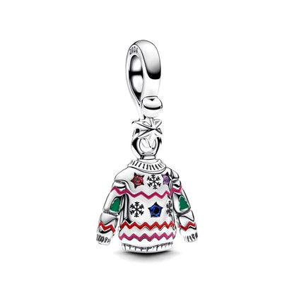 Sparkling Christmas Charms Butterfly Bell Moon Beads Pendants Fit Original Pan Bracelet Necklace DIY Women Jewelry New Year Gift