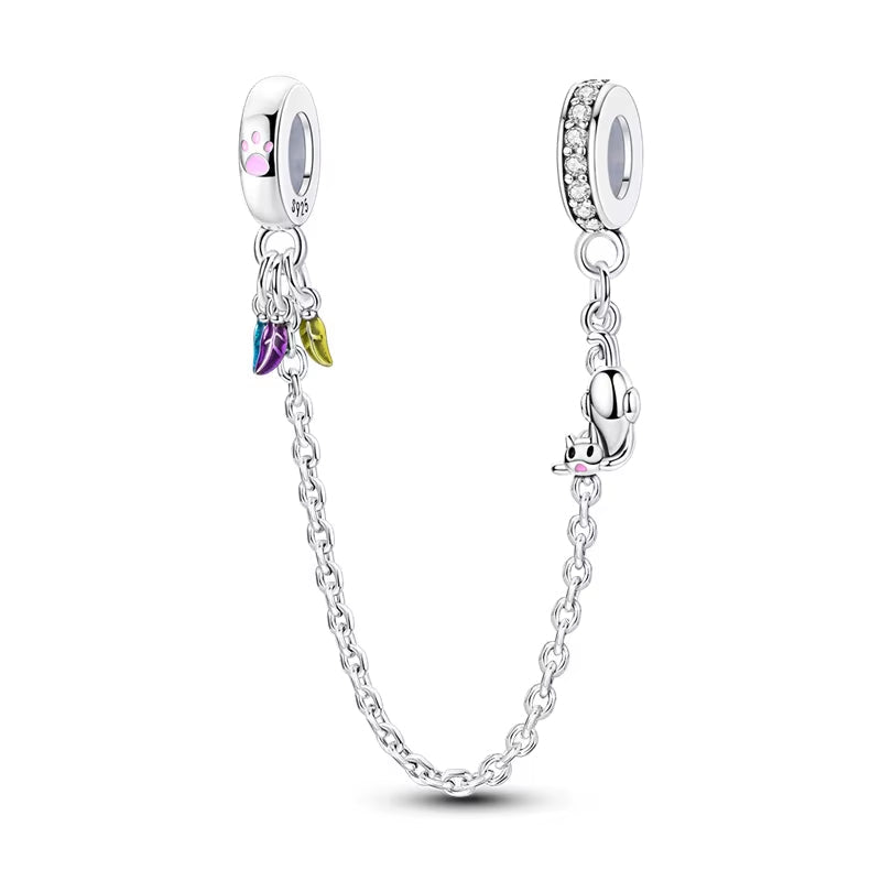 Original 100% 925 Sterling Silver Star Moon Safety Chain Fit 925 Original Bracelet & 3Mm Bracelet DIY Jewelry Making Women Gift