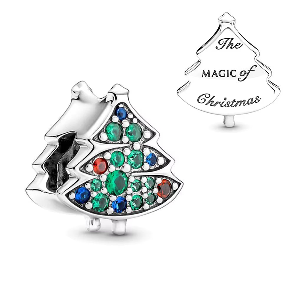 Sparkling Christmas Charms Butterfly Bell Moon Beads Pendants Fit Original Pan Bracelet Necklace DIY Women Jewelry New Year Gift