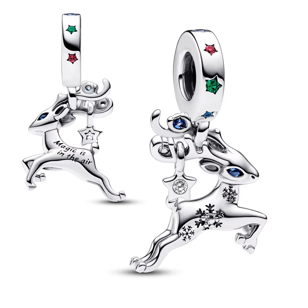 Sparkling Christmas Charms Butterfly Bell Moon Beads Pendants Fit Original Pan Bracelet Necklace DIY Women Jewelry New Year Gift