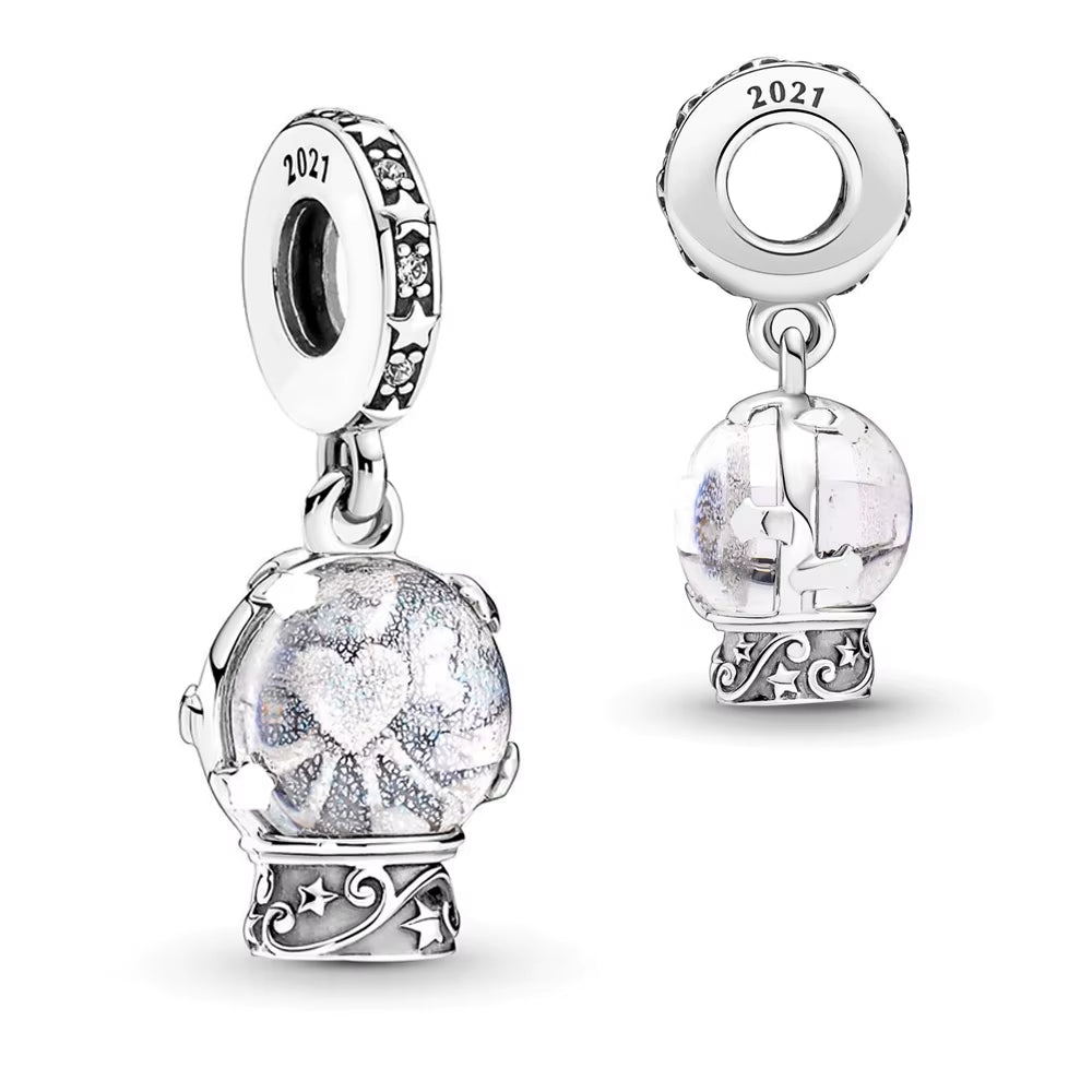 Sparkling Christmas Charms Butterfly Bell Moon Beads Pendants Fit Original Pan Bracelet Necklace DIY Women Jewelry New Year Gift