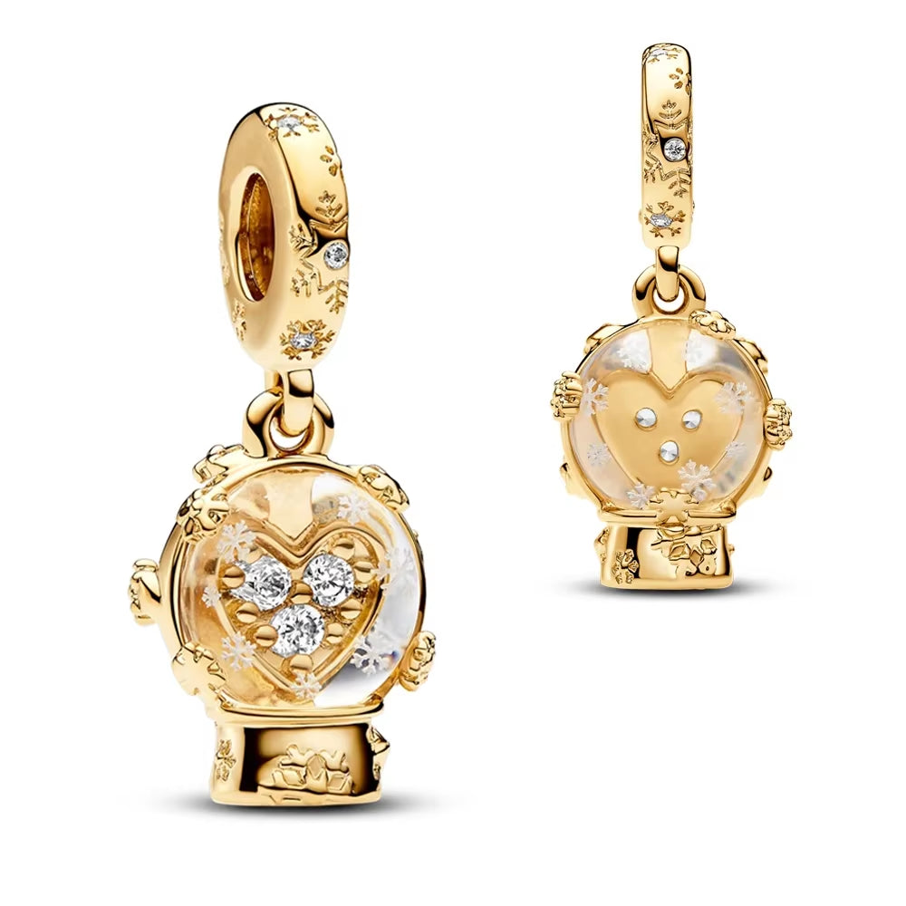 Sparkling Christmas Charms Butterfly Bell Moon Beads Pendants Fit Original Pan Bracelet Necklace DIY Women Jewelry New Year Gift