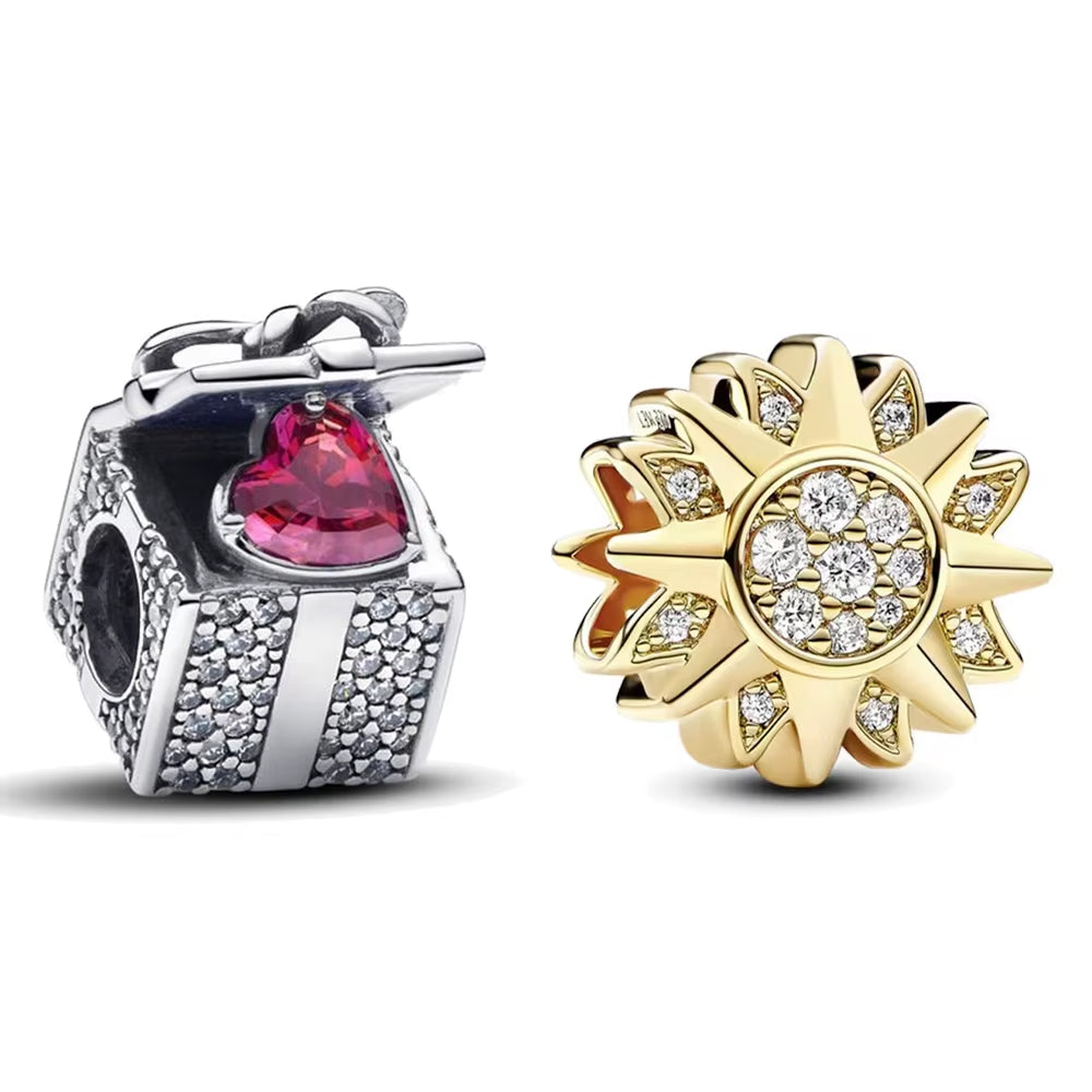 Sparkling Christmas Charms Butterfly Bell Moon Beads Pendants Fit Original Pan Bracelet Necklace DIY Women Jewelry New Year Gift