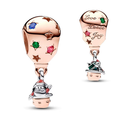 Sparkling Christmas Charms Butterfly Bell Moon Beads Pendants Fit Original Pan Bracelet Necklace DIY Women Jewelry New Year Gift