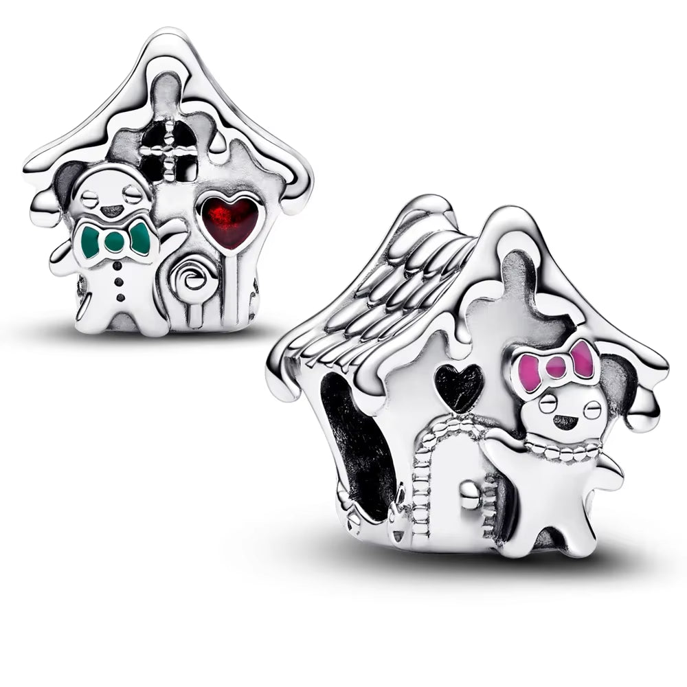 Sparkling Christmas Charms Butterfly Bell Moon Beads Pendants Fit Original Pan Bracelet Necklace DIY Women Jewelry New Year Gift